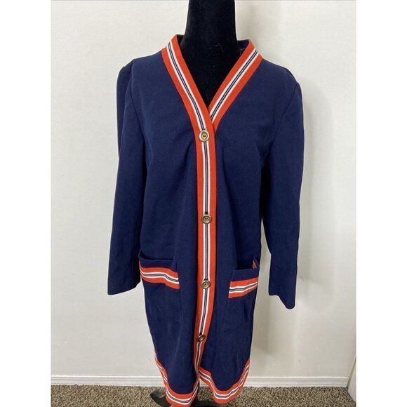 Vintage Butte Knit M/L Long Cardigan Dacron Polyester Gogo A Line Dress Mod 60s - Picture 1 of 6